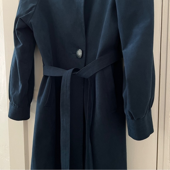 Vintage Hong Kong dark teal blue microsuede long wrap coat trench coat Medium - Picture 9 of 15